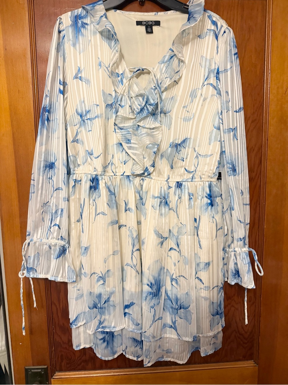 BCBG Blue and White Floral Wrap Dress